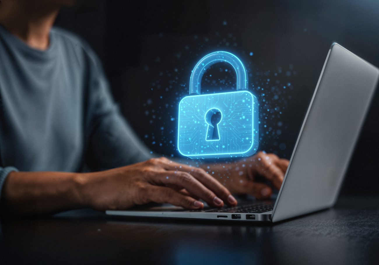 Cadeado digital protegendo os dados de um laptop