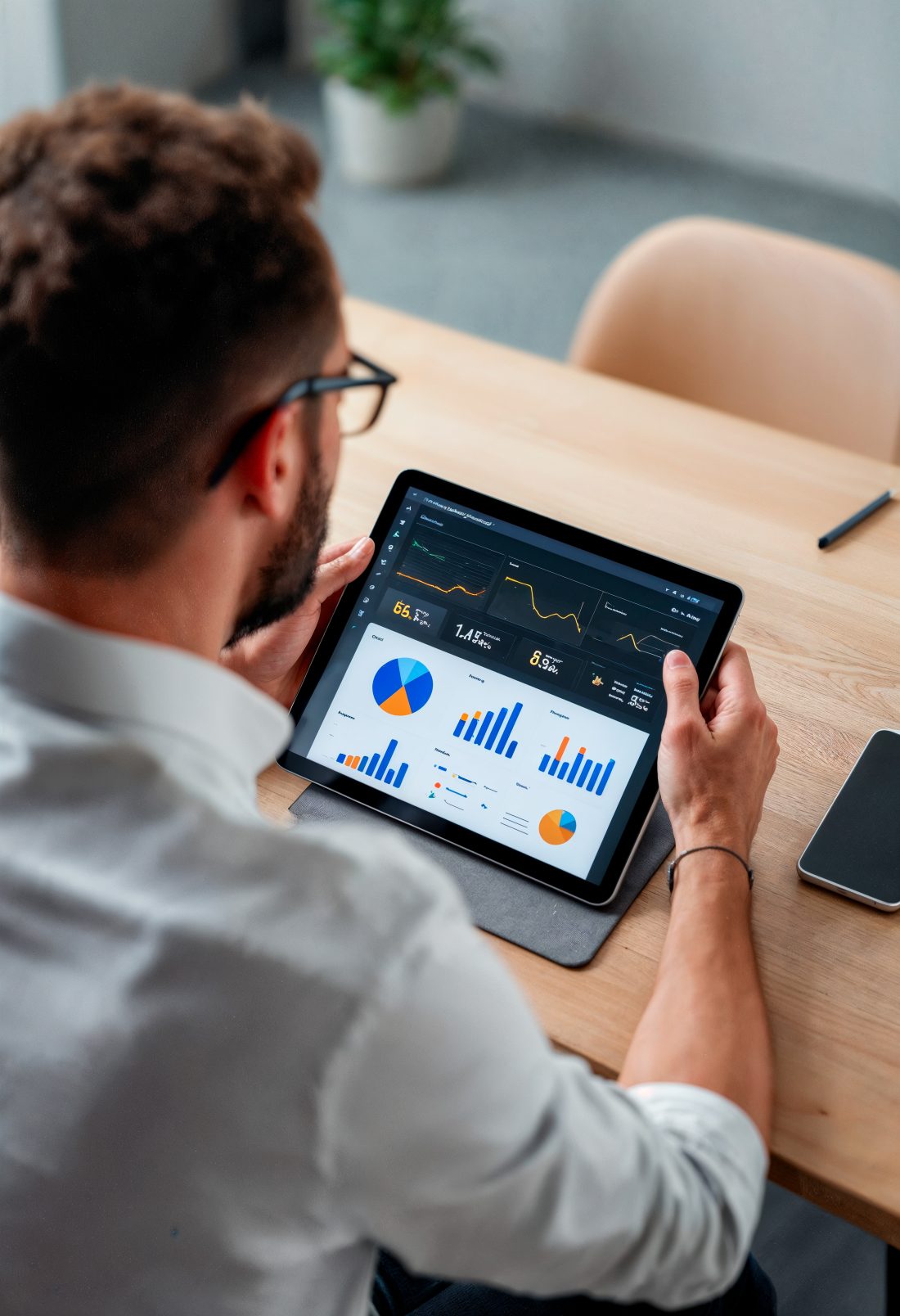 Gestor analisando indicadores em um tablet